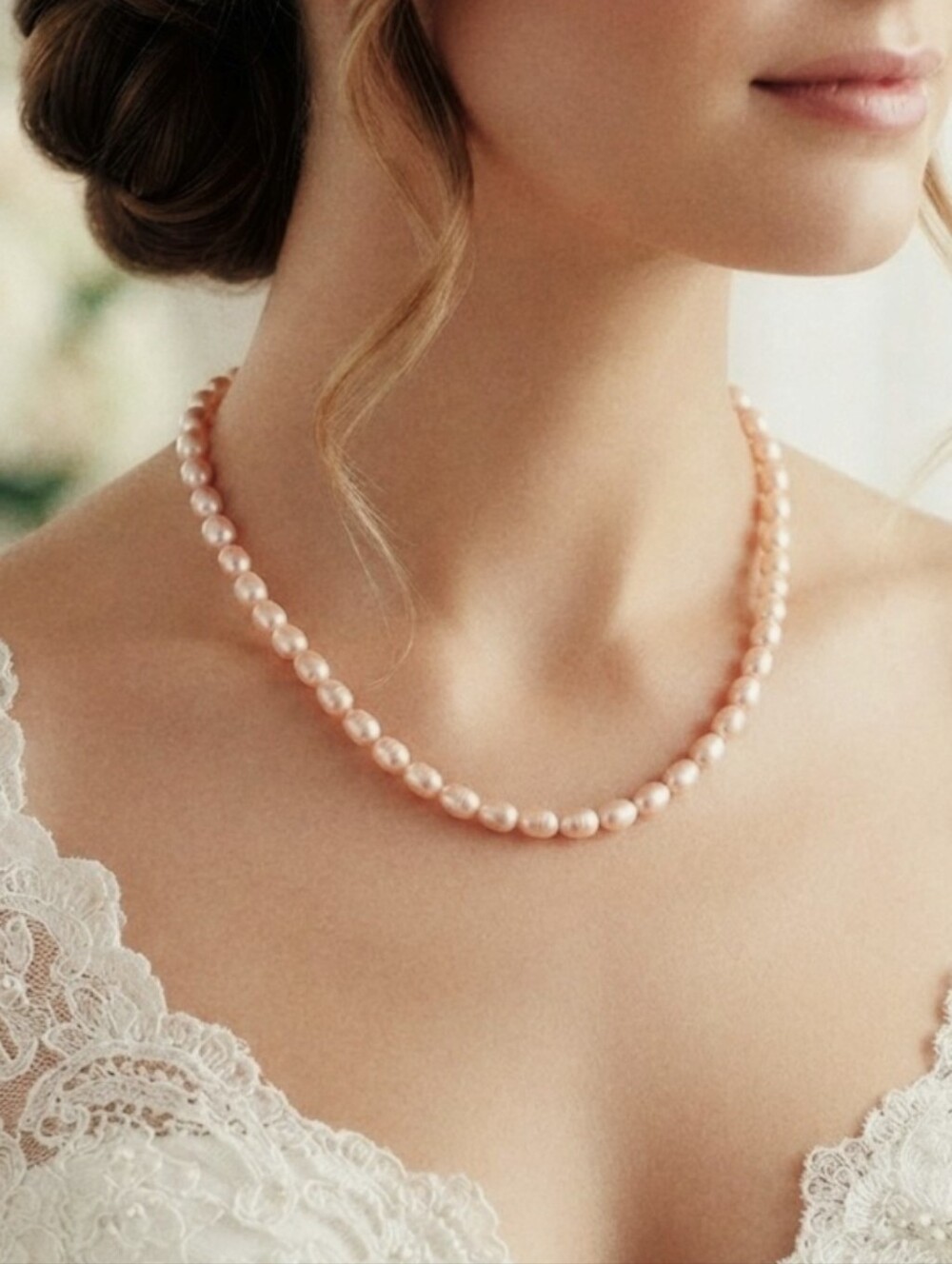 Vintage Peach-colored Freshwater pearl Necklace with 1/20 14K Clasp